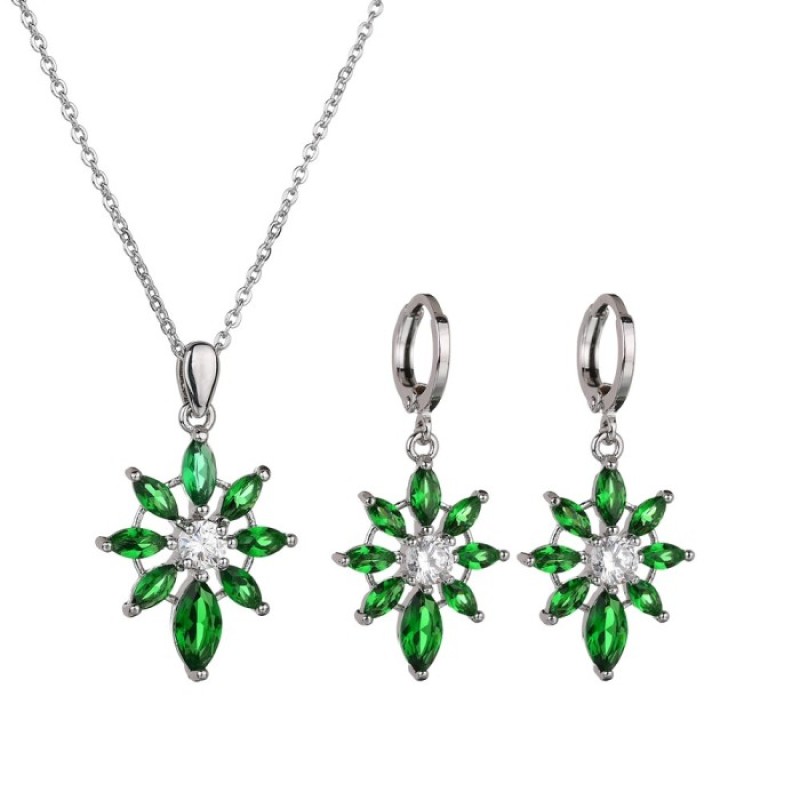 Set Argint Cu Green Force Cu Cristale Sw Emerald Verde