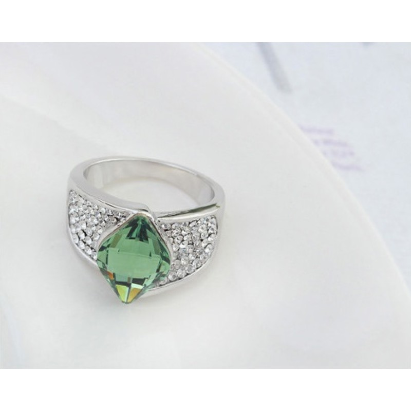 Inel Placat Cu Aur Alb Elemente Swarovski Paloma Green Crystal