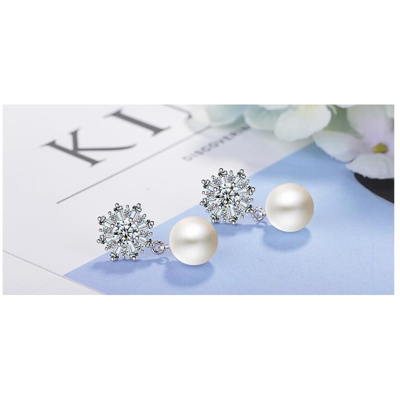 Cercei Argint Snowflake Pearl
