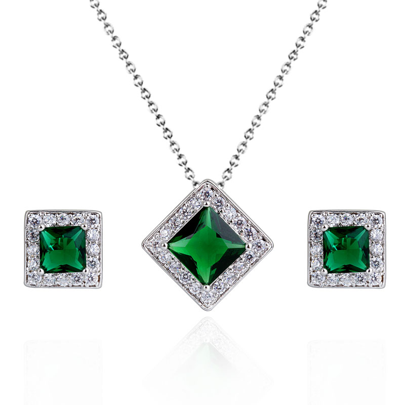 Set Argint Forsaken, Verde Emerald, Elemente Swarovski