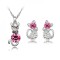 SET ARGINT FEMEI LANTISOR PANDANTIV SI CERCEI MODEL PISICA CU ELEMENTE SWAROVSKI ROZ