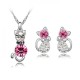 SET ARGINT FEMEI LANTISOR PANDANTIV SI CERCEI MODEL PISICA CU ELEMENTE SWAROVSKI ROZ