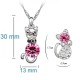 SET ARGINT FEMEI LANTISOR PANDANTIV SI CERCEI MODEL PISICA CU ELEMENTE SWAROVSKI ROZ