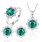Set argint Femei Pandativ cu Cercei si Inel Green Flower Smarald